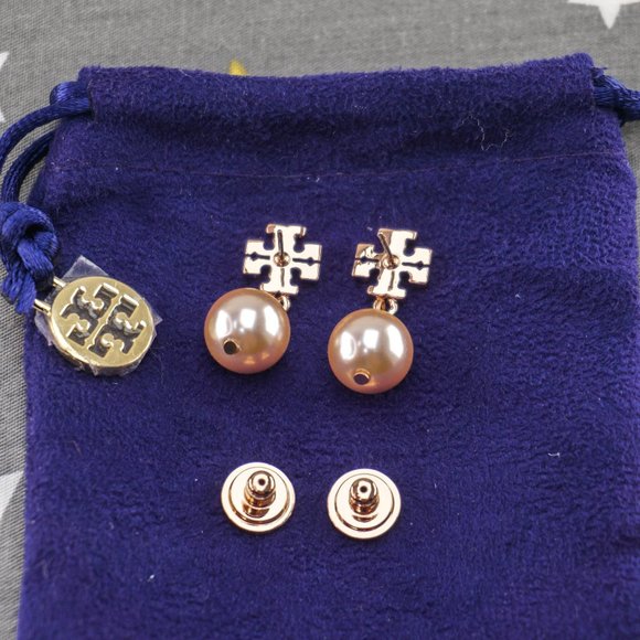 Tory Burch Kira Pavé Pearl Drop Earrings Rose Gold - Picture 3 of 3